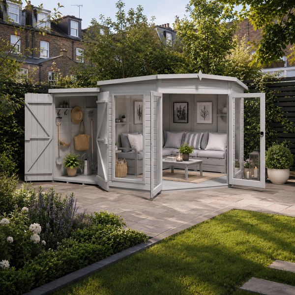 Shire Barclay With Side Shed 8x12 Corner Summerhouse 12mm Interlock Cladding