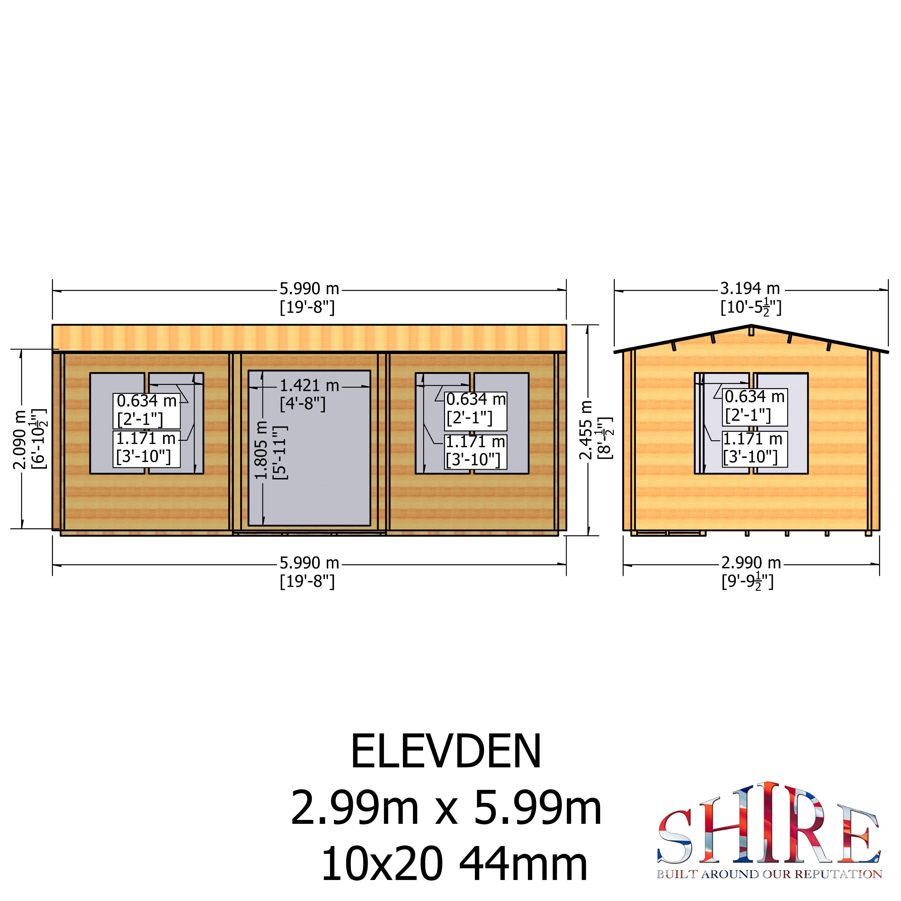 Shire Elveden 10x20 mulitroom log cabin 44mm Cladding - Best Shed