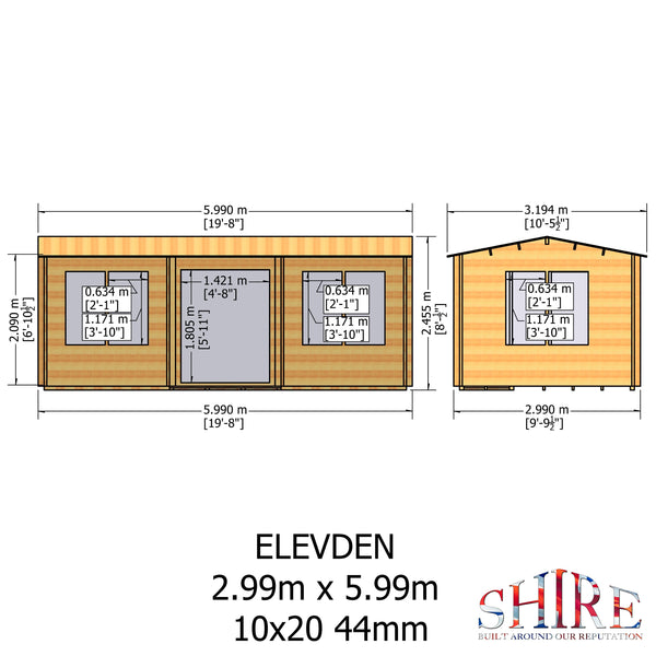 Shire Elveden 10x20 mulitroom log cabin 44mm Cladding - Best Shed