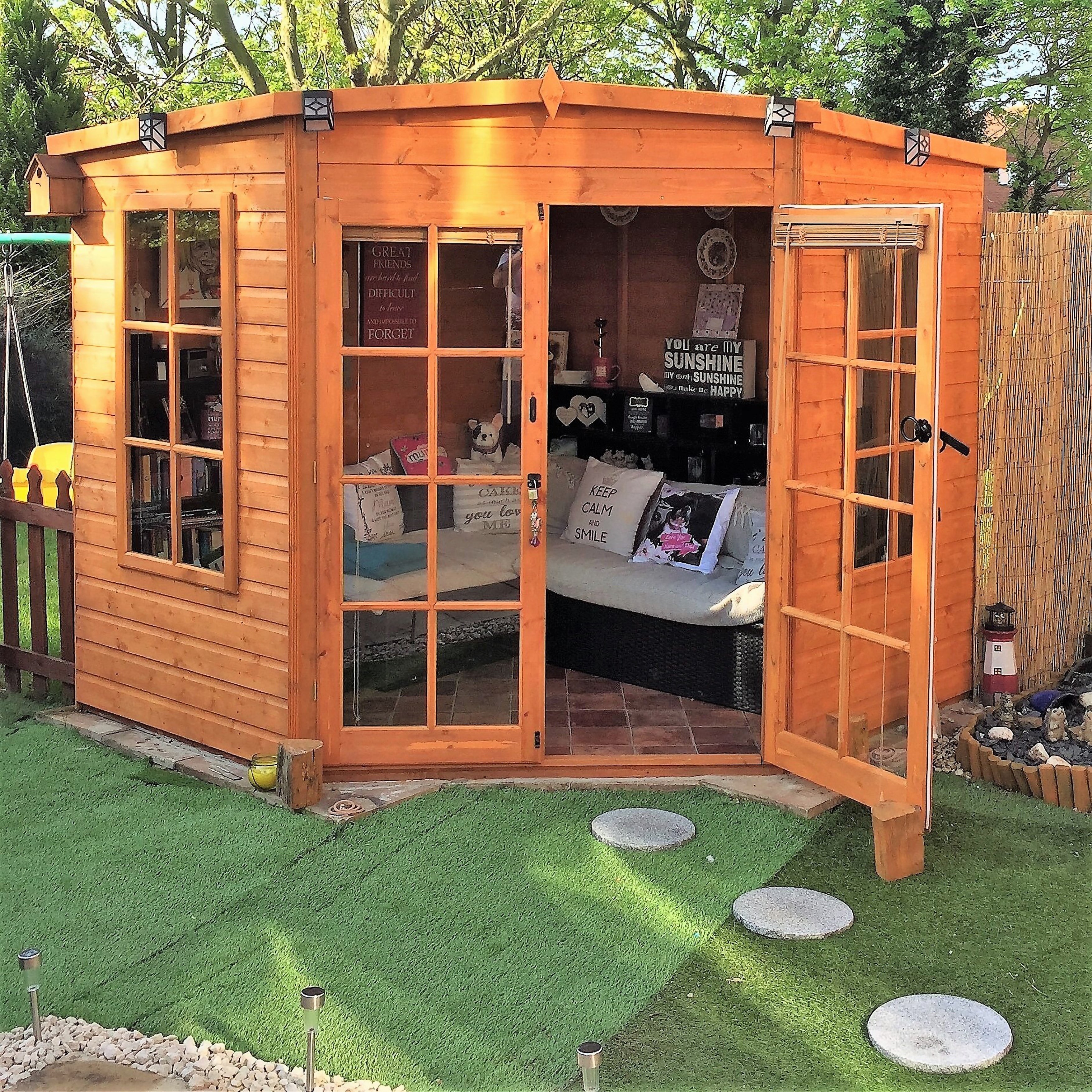 Shire Hampton 8x8 Corner Summerhouse 12mm Interlock Cladding - Best Shed