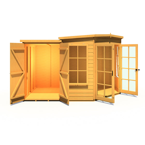 Shire Hampton with Side Shed 7x11 Corner Summerhouse 12mm Interlock Cladding - Best Shed