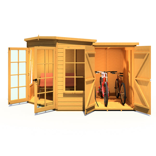 Shire Hampton with Side Shed 7x11 Corner Summerhouse 12mm Interlock Cladding - Best Shed