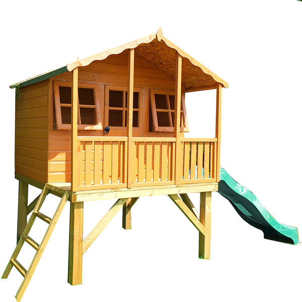 Shire Stork on platform with Slide 6x4 Childrens Playhouse with 12mm Shiplap interlocking cladding